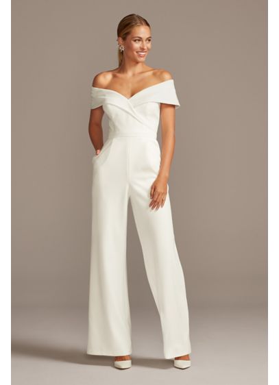 Cuffed Off-the-Shoulder Stretch Crepe Jumpsuit - This chic crepe jumpsuit is defined by crisp